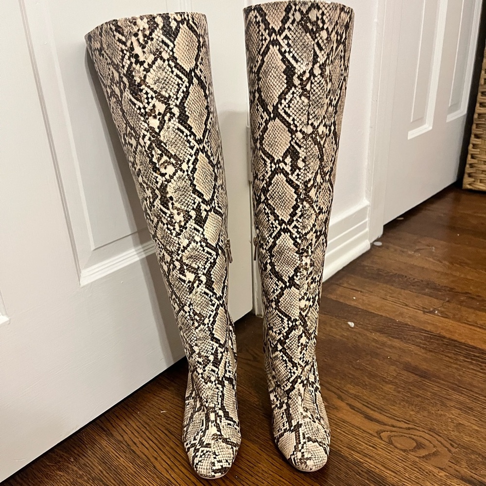 Snakeskin Wide Calf Knee High Boots